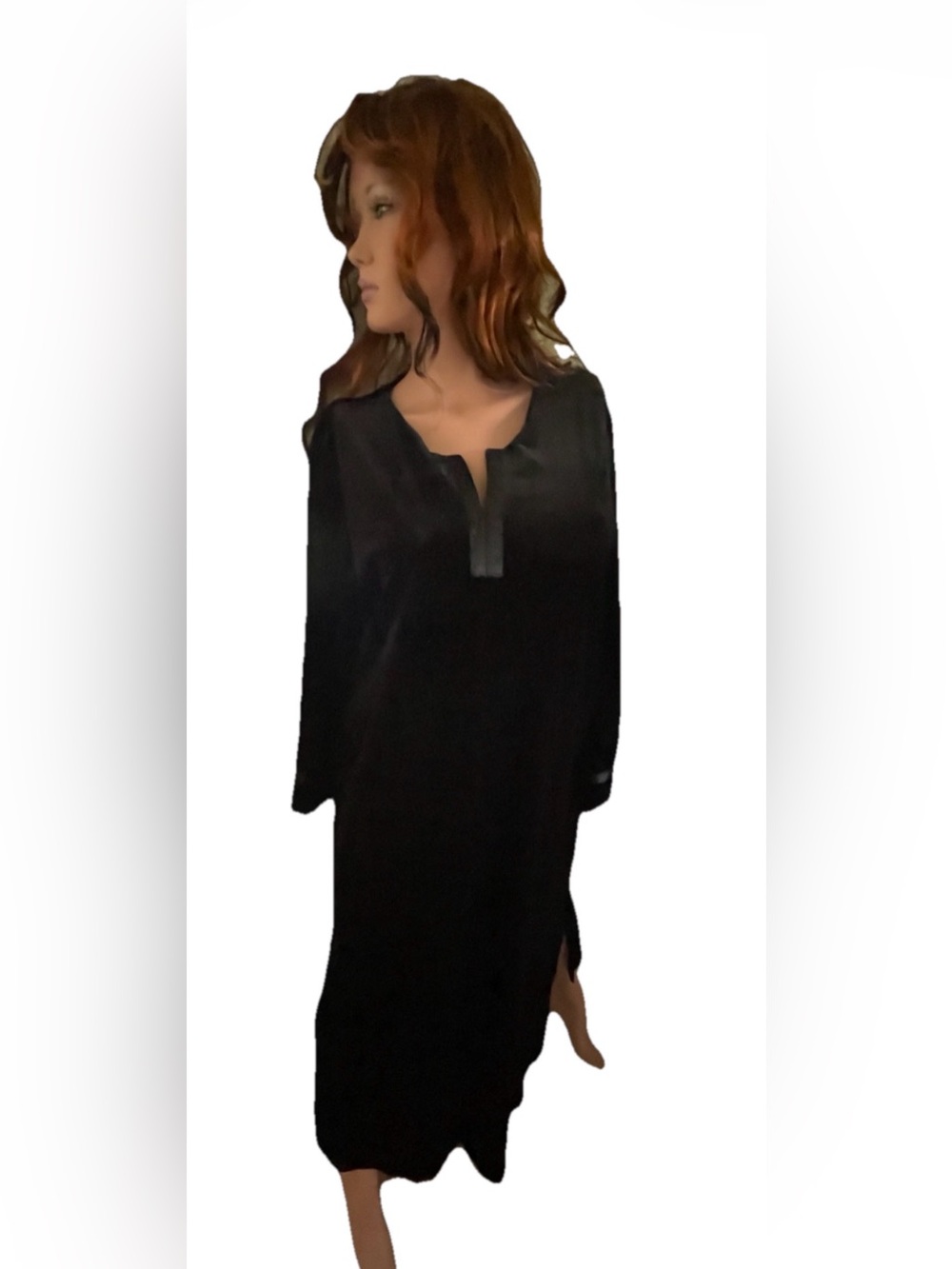 OSCAR de la RENTA Pink Label Black Velvet and Satin CAFTAN Style ROBE Size Large